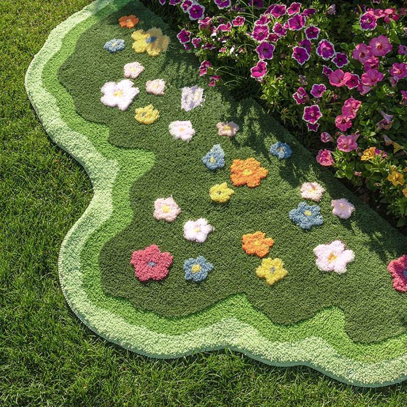 Green Blooming Lawn Accent Rug