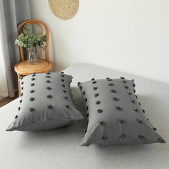 Grey Pom Pom Bedding Set