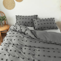 Grey Pom Pom Bedding Set