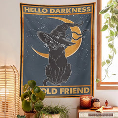 Hello Darkness Witchy Cat Tapestry