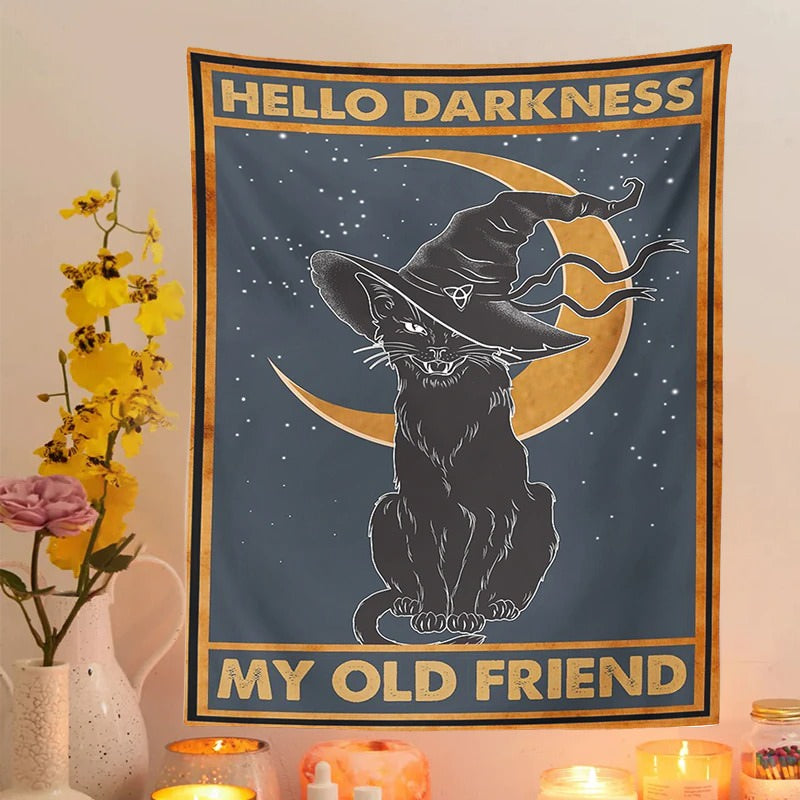 Hello Darkness Witchy Cat Tapestry