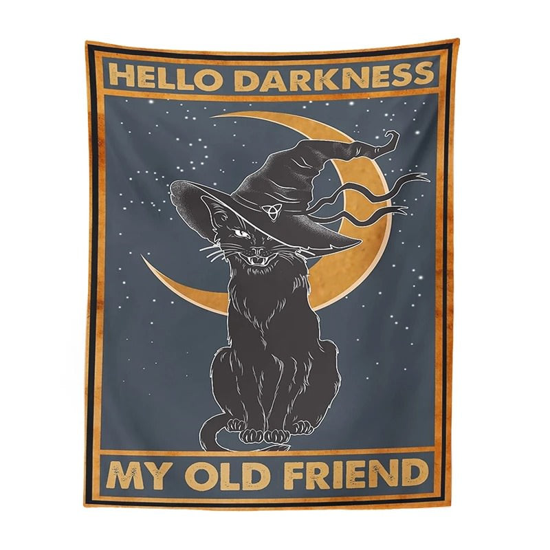 Hello Darkness Witchy Cat Tapestry