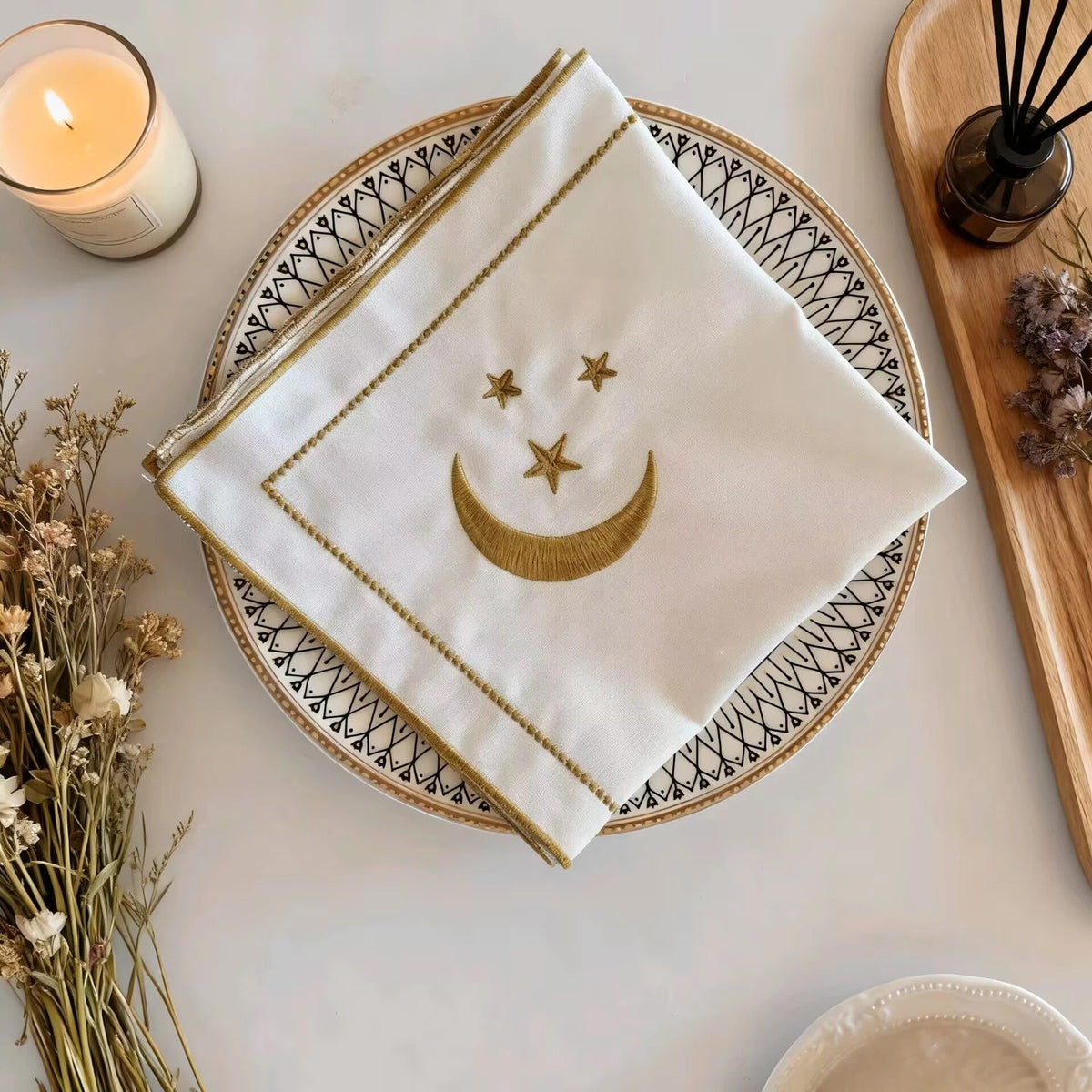 Embroidered Star And Moon Napkins