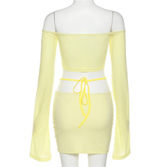 One-Shoulder Long-Sleeved Half-Length Dress Set