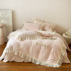 Kawaii Princess Seersucker Ruffled Bedding Set