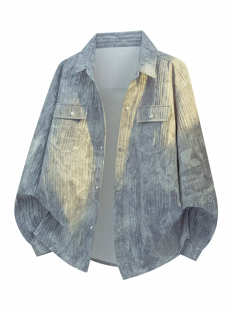 Langarmhemd mit Batikmuster und Baumprint