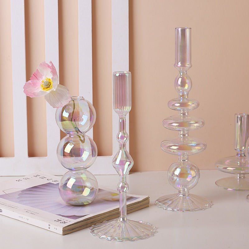 Iridescent Glass Candle Holder