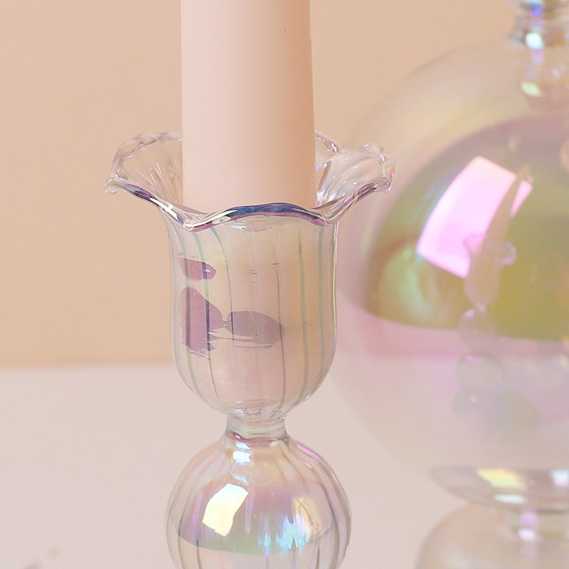 Iridescent Glass Candle Holder