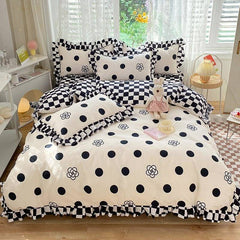 Polka Dot Kawaii Checkered Ruffle Bedding Set