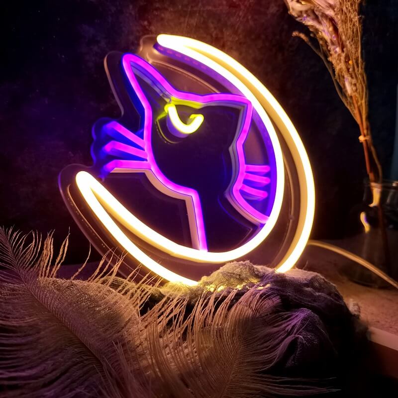 Kawaii Moon Cat Neon Sign