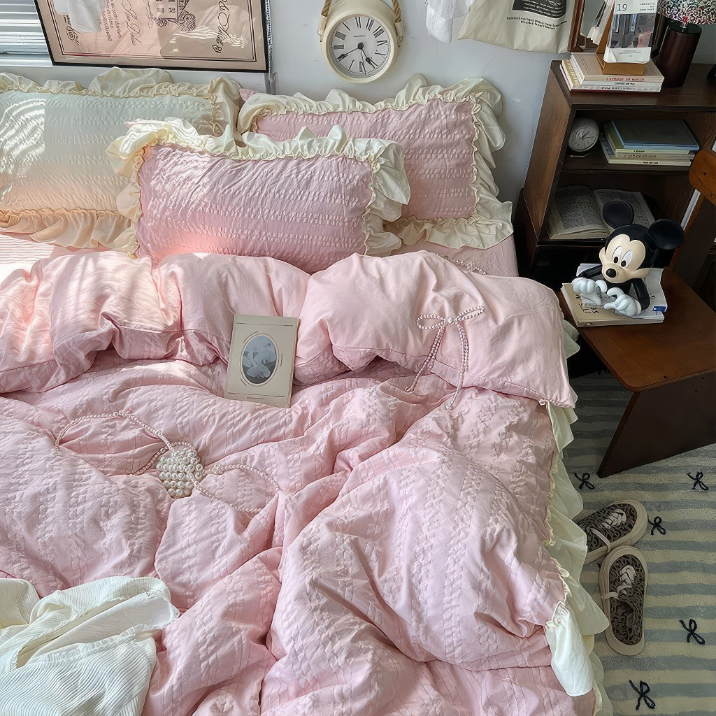 Kawaii Princess Seersucker Ruffled Bedding Set