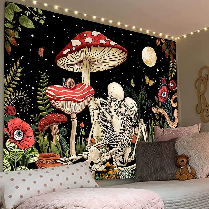 Love in Mushroom Forest Tapestry