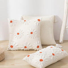 Light Beige Tufted Flower Cushion Cover