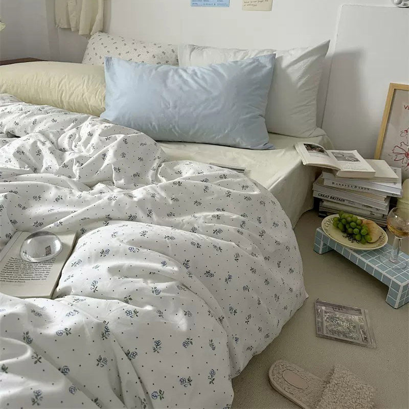 Light Blue Tiny Flowers Cotton Bedding Set