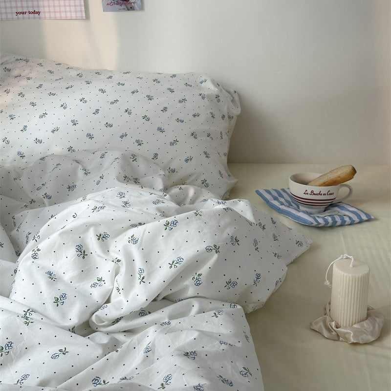 Light Blue Tiny Flowers Cotton Bedding Set