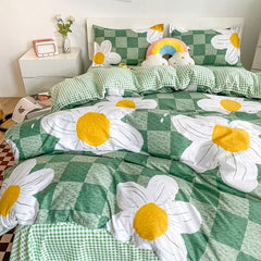 Light Green Checkered Daisies Bedding Set