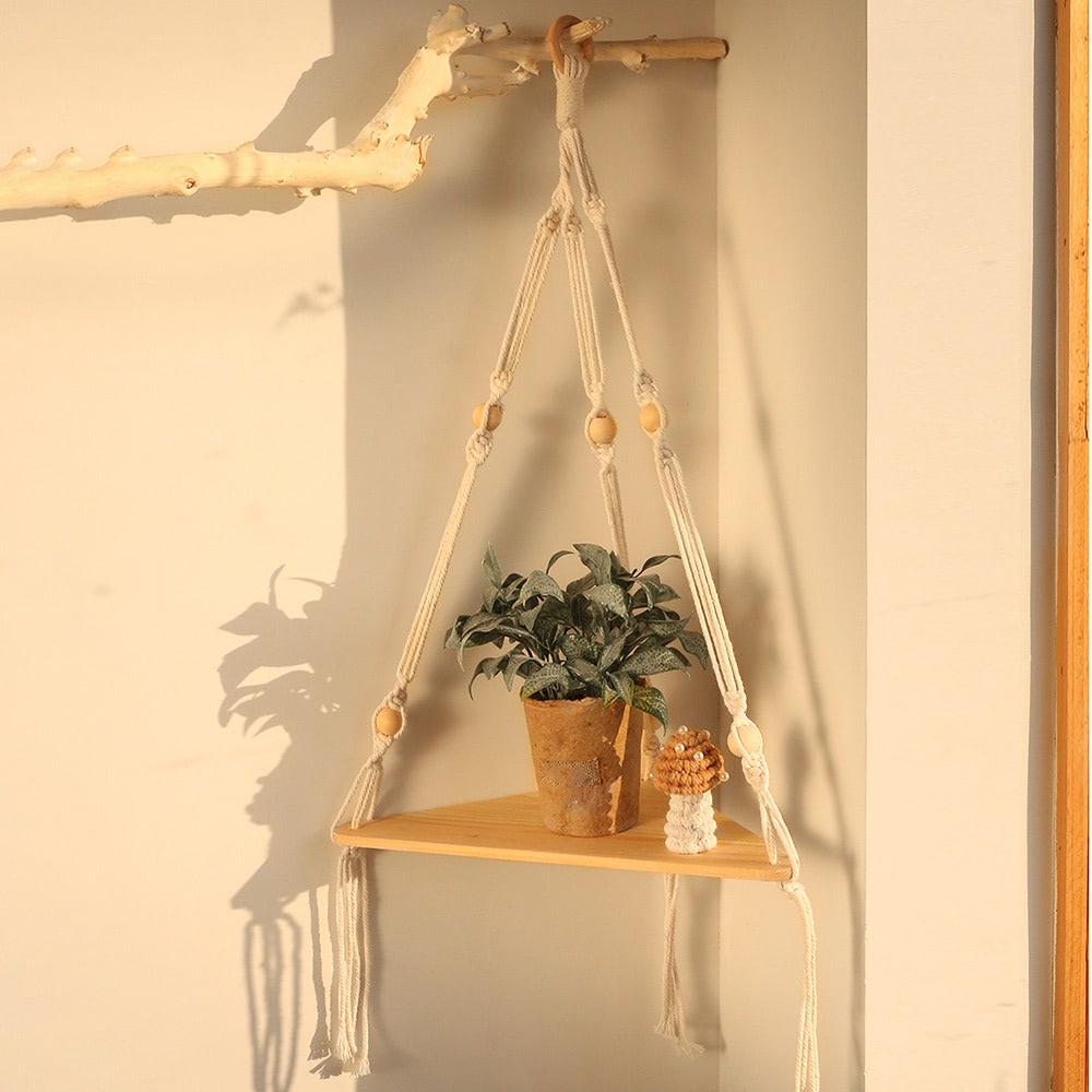 Macrame Hanging Corner Shelf