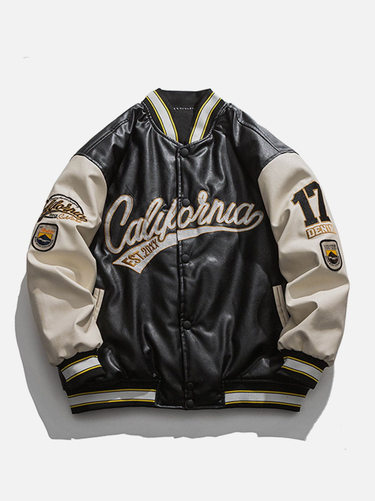 "California" PU Stitching Thicken Varsity Jacket