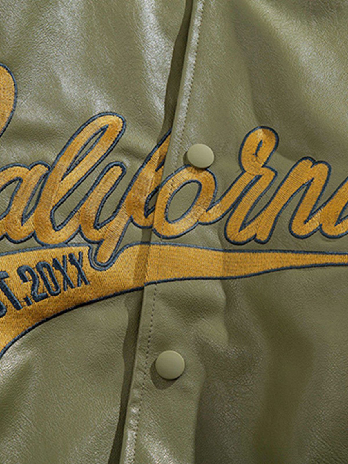 "California" PU Stitching Varsity Jacket