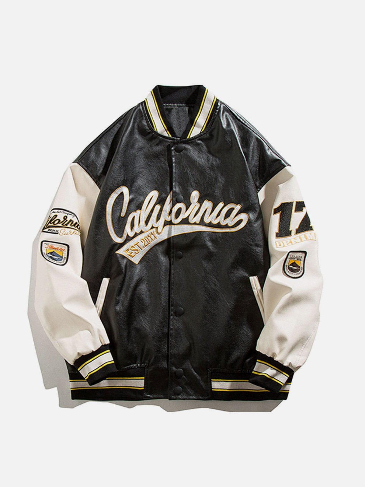 "California" PU Stitching Varsity Jacket