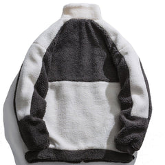 Color Block Lambs Wool Stand Collar Varsity Jacket