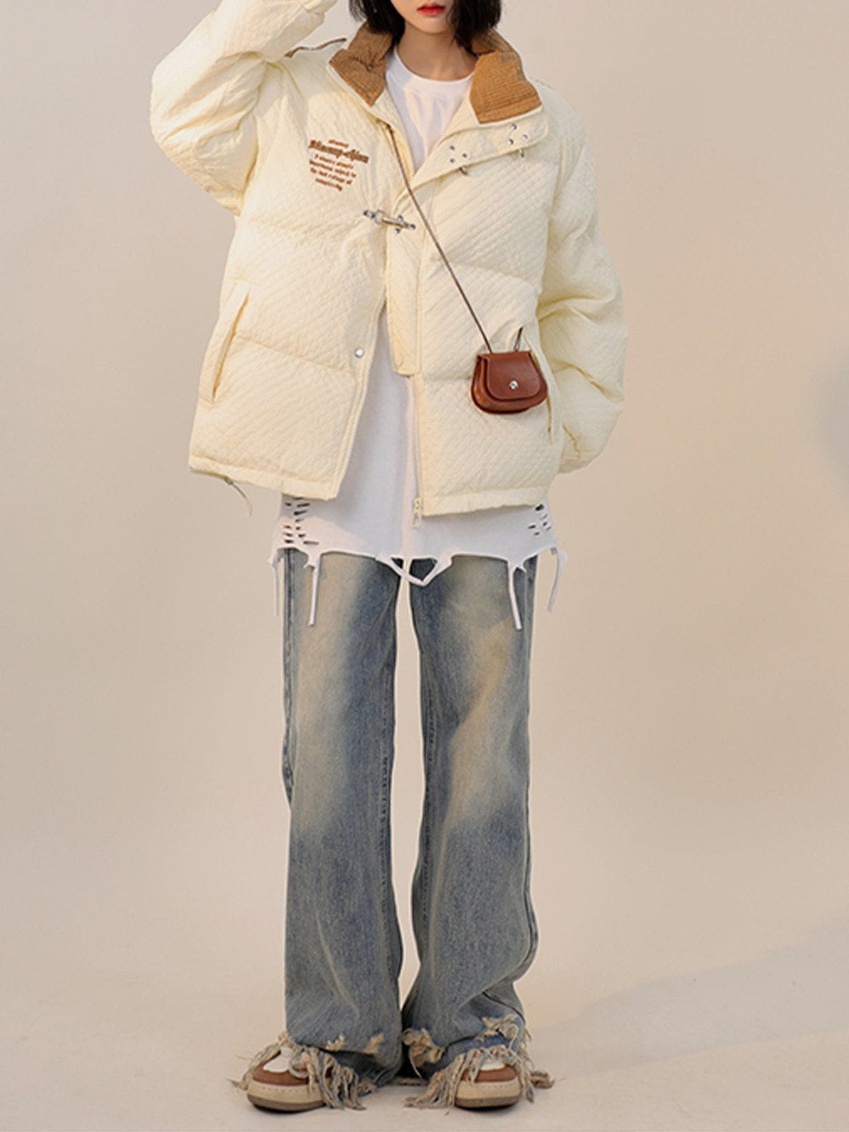 Colorblock Metal Buckle Winter Coat