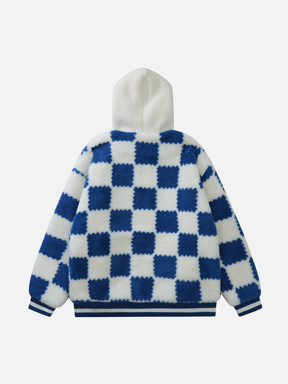 Contrast Check Hood Sherpa Coat