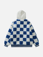 Contrast Check Hood Sherpa Coat