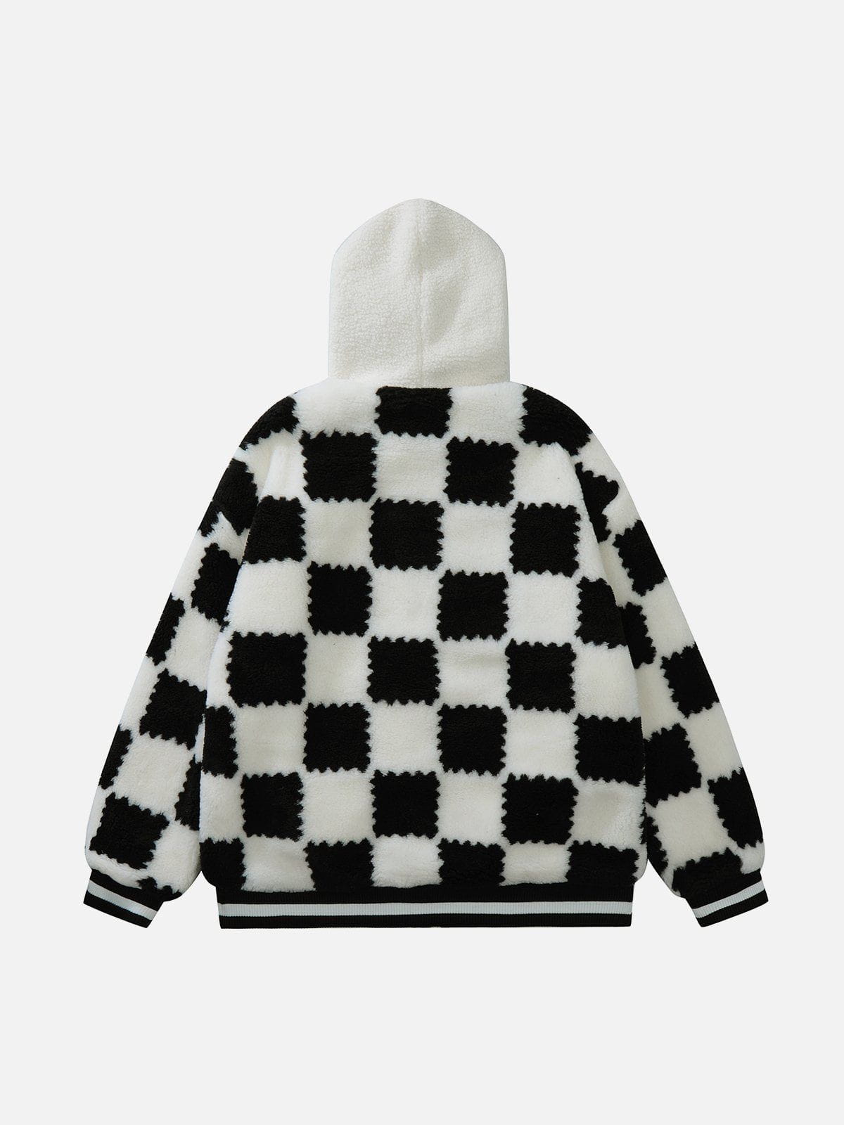 Contrast Check Hood Sherpa Coat