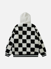 Contrast Check Hood Sherpa Coat