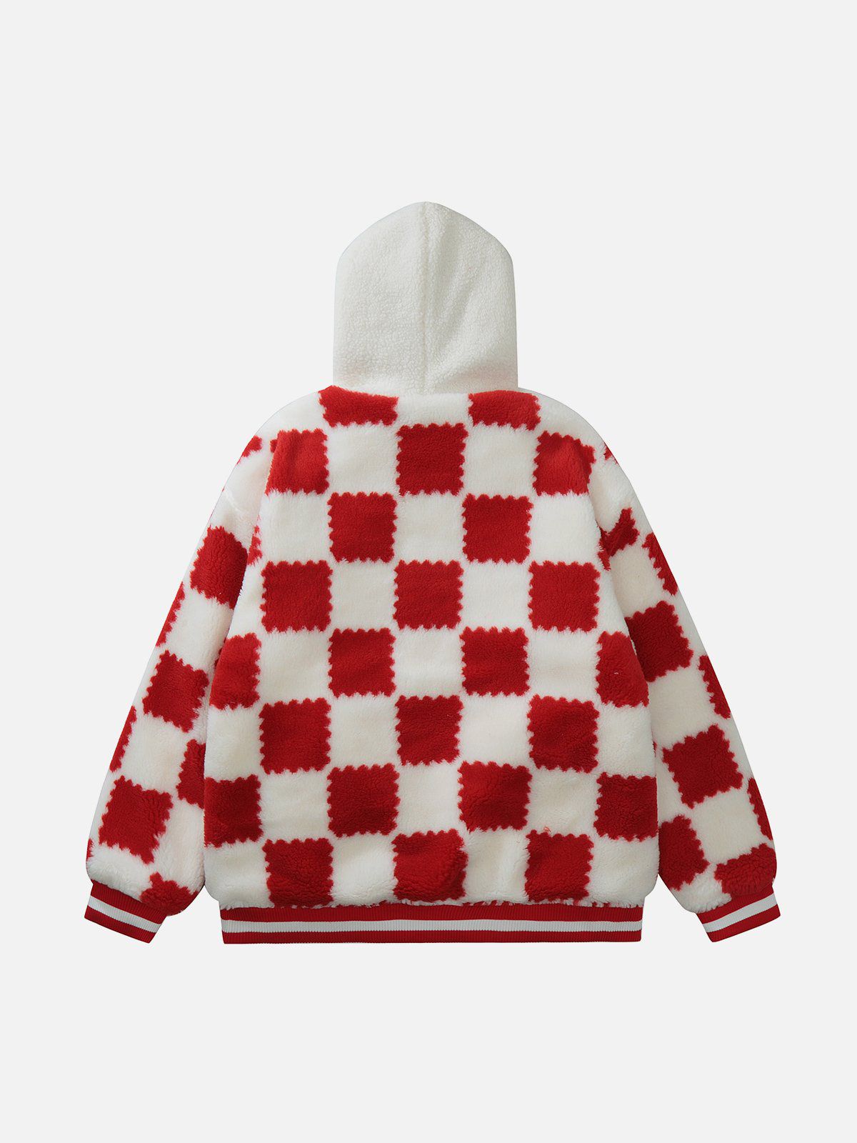 Contrast Check Hood Sherpa Coat