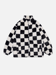 Contrast Checkerboard Sherpa Coat