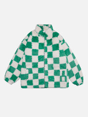 Contrast Checkerboard Sherpa Coat