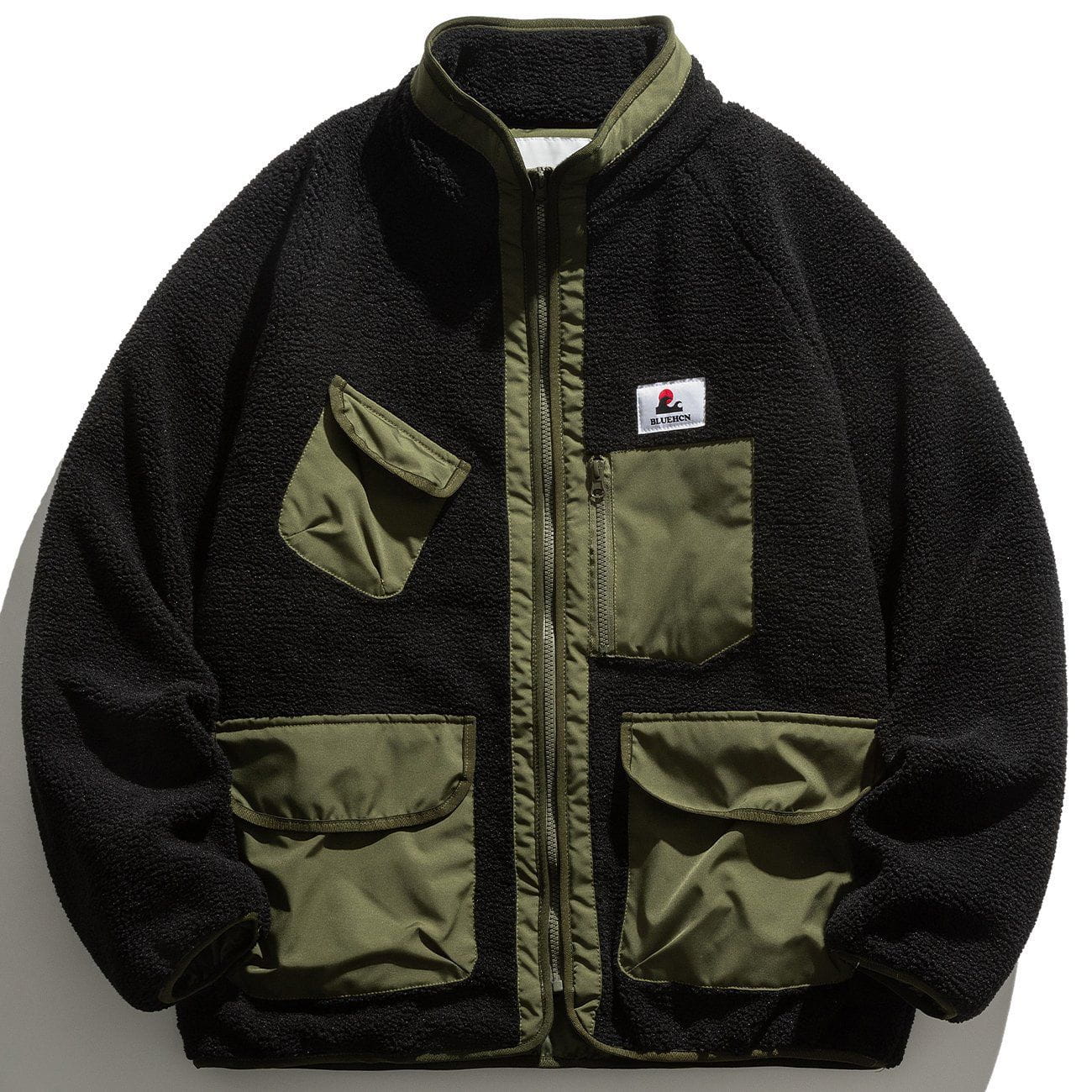 Contrast Multi-Pocket Sherpa Winter Coat