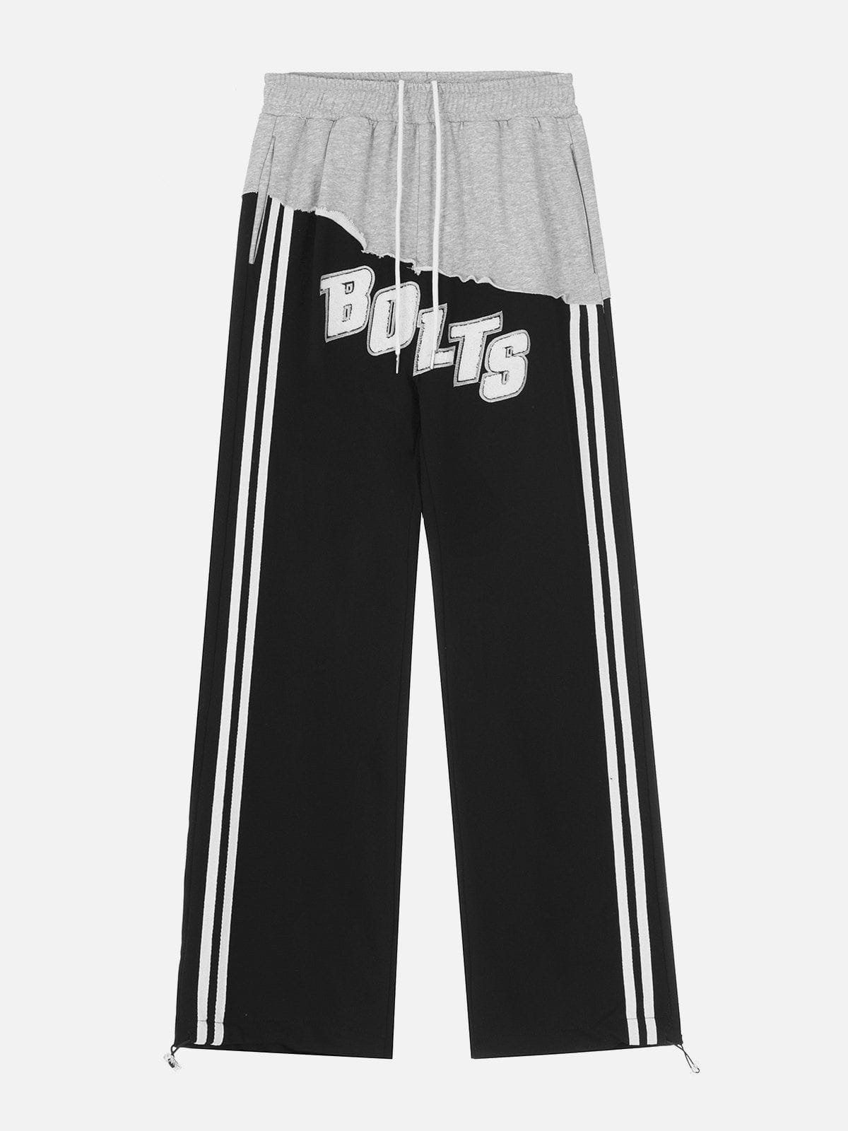 Contrast Panel Lettered Flocked Sweatpants