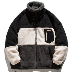 Contrast Stitching Pockets Sherpa Coat