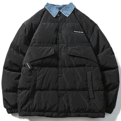 Denim Collar Puffer Jacket