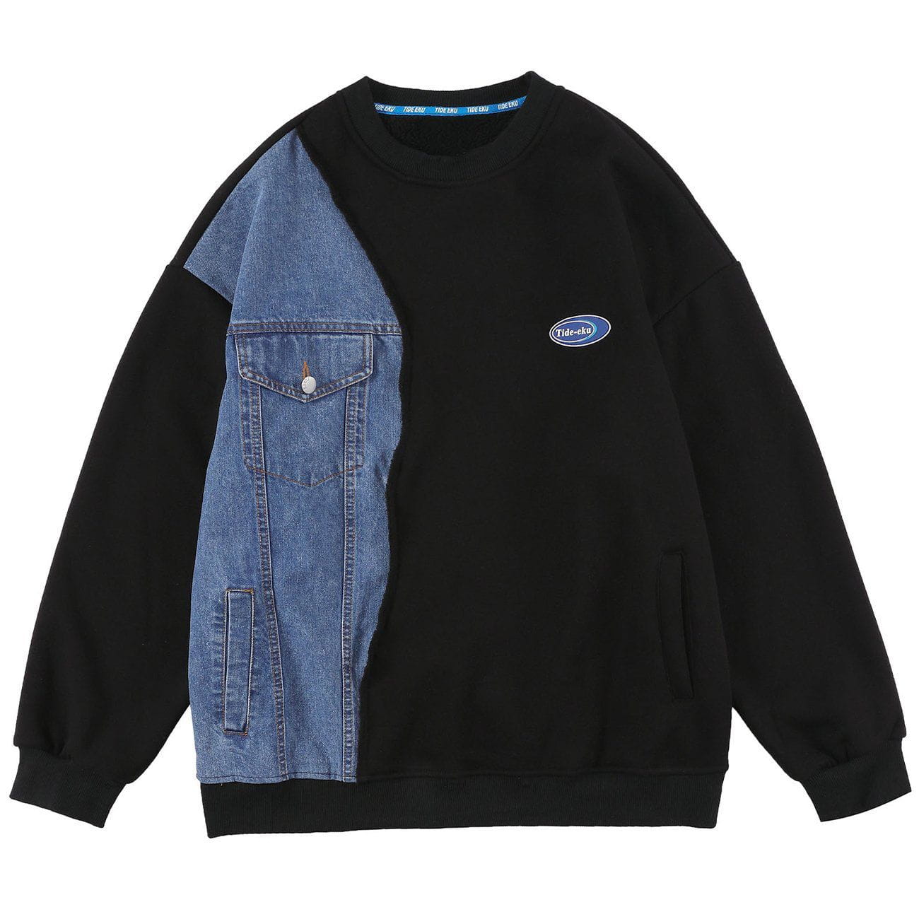 Denim Pocket Patchwork Sweatshirt