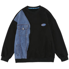 Denim Pocket Patchwork Sweatshirt