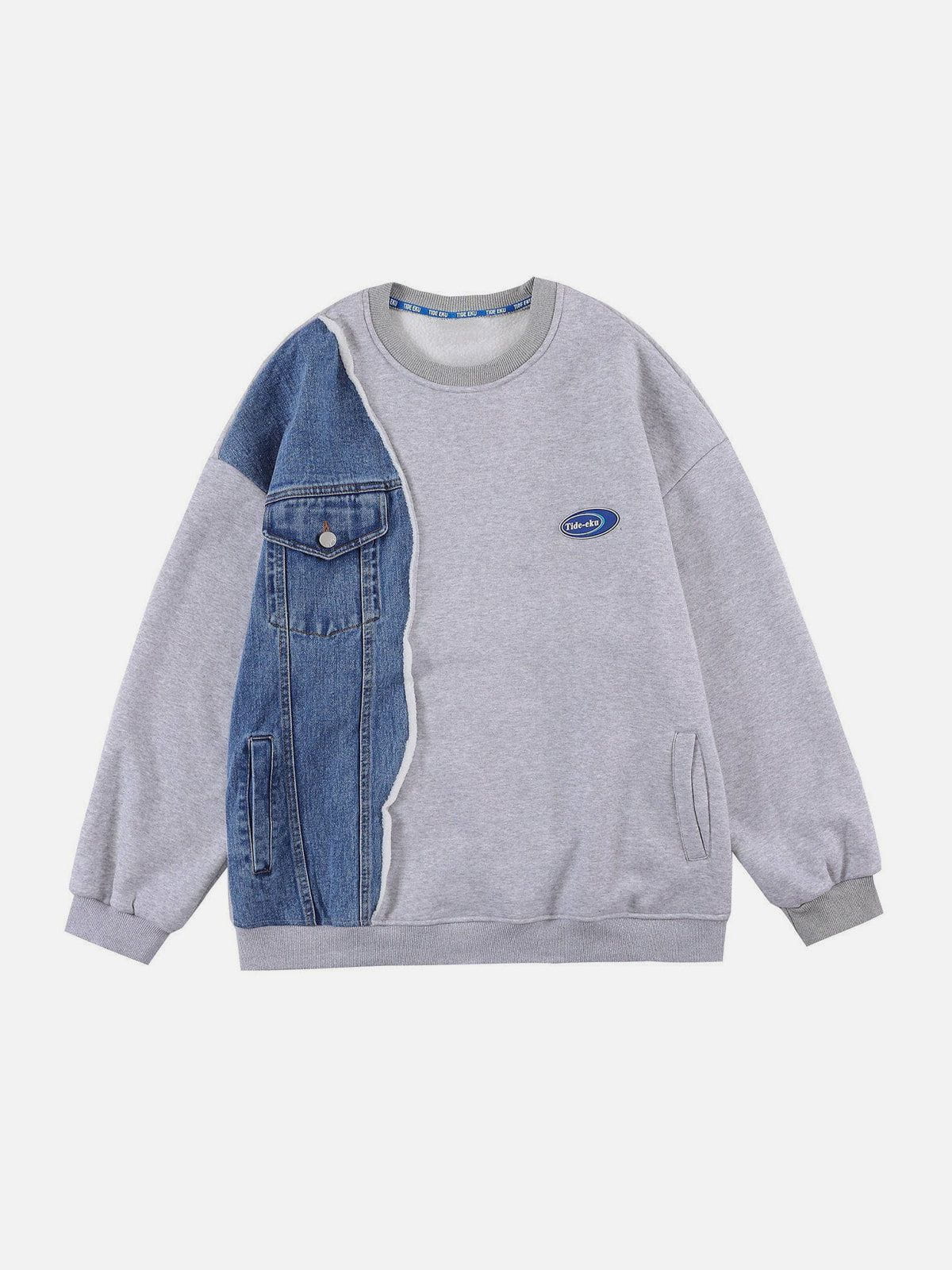 Denim Pocket Patchwork Sweatshirt