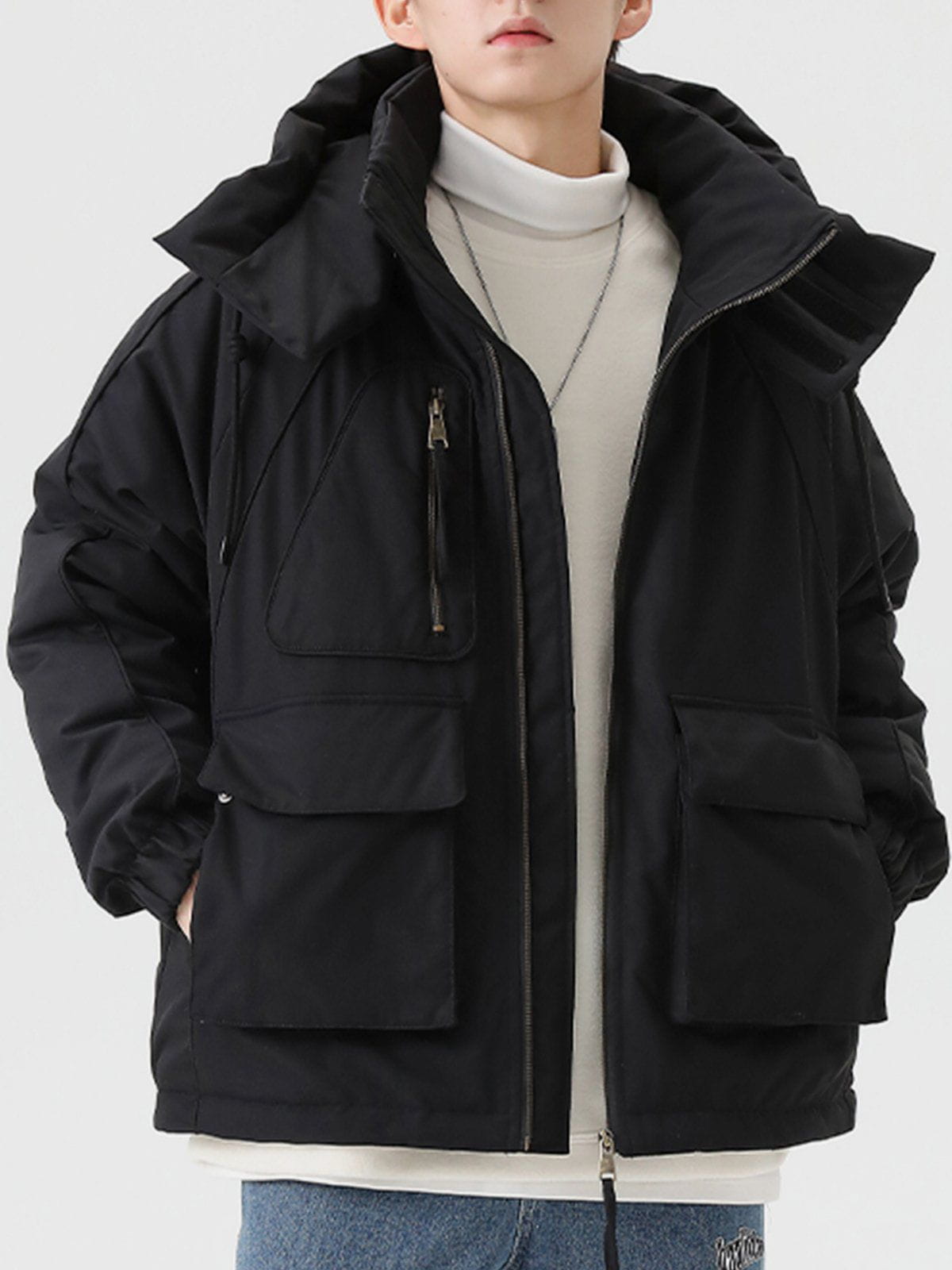 Detachable Hat Patchwork Winter Coat