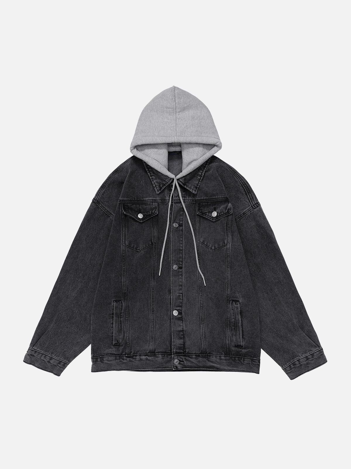 Detachable Hood Solid Denim Jacket