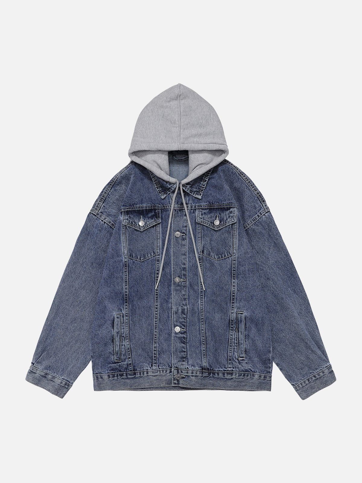 Detachable Hood Solid Denim Jacket