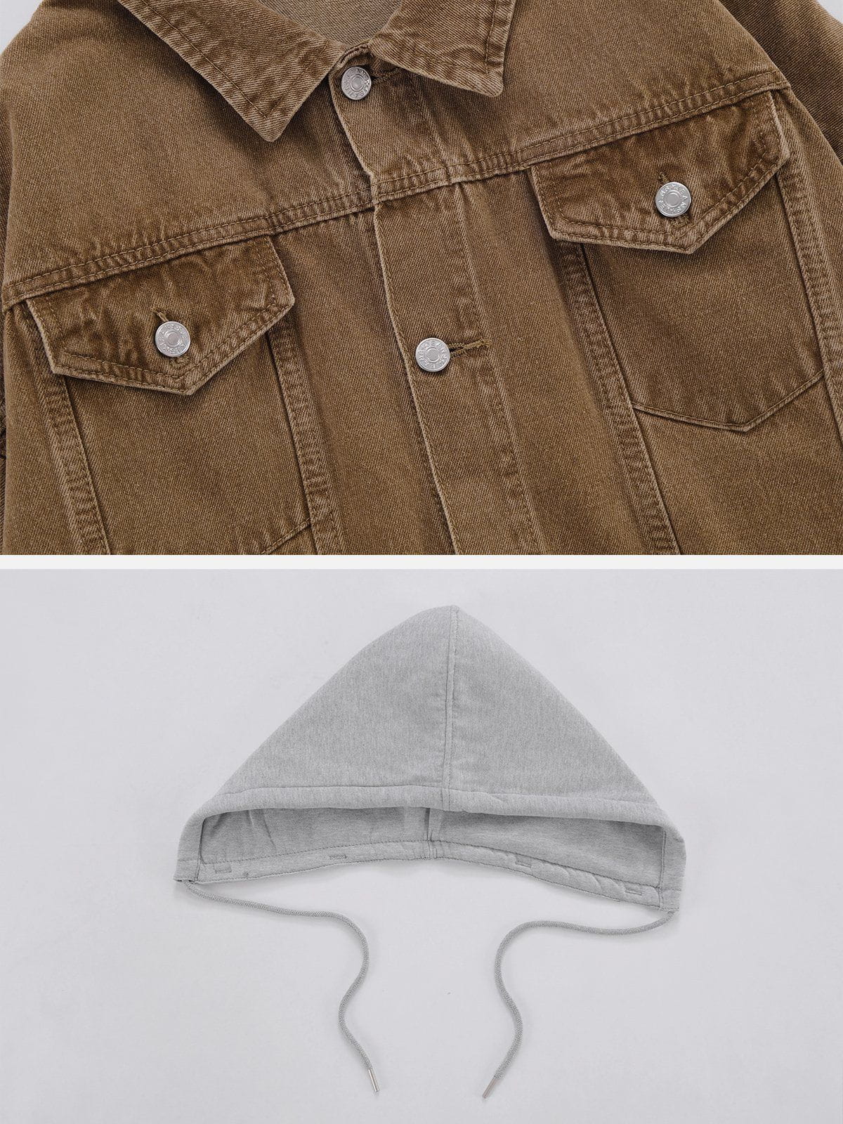 Detachable Hood Solid Denim Jacket