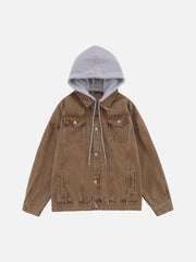 Detachable Hood Solid Denim Jacket