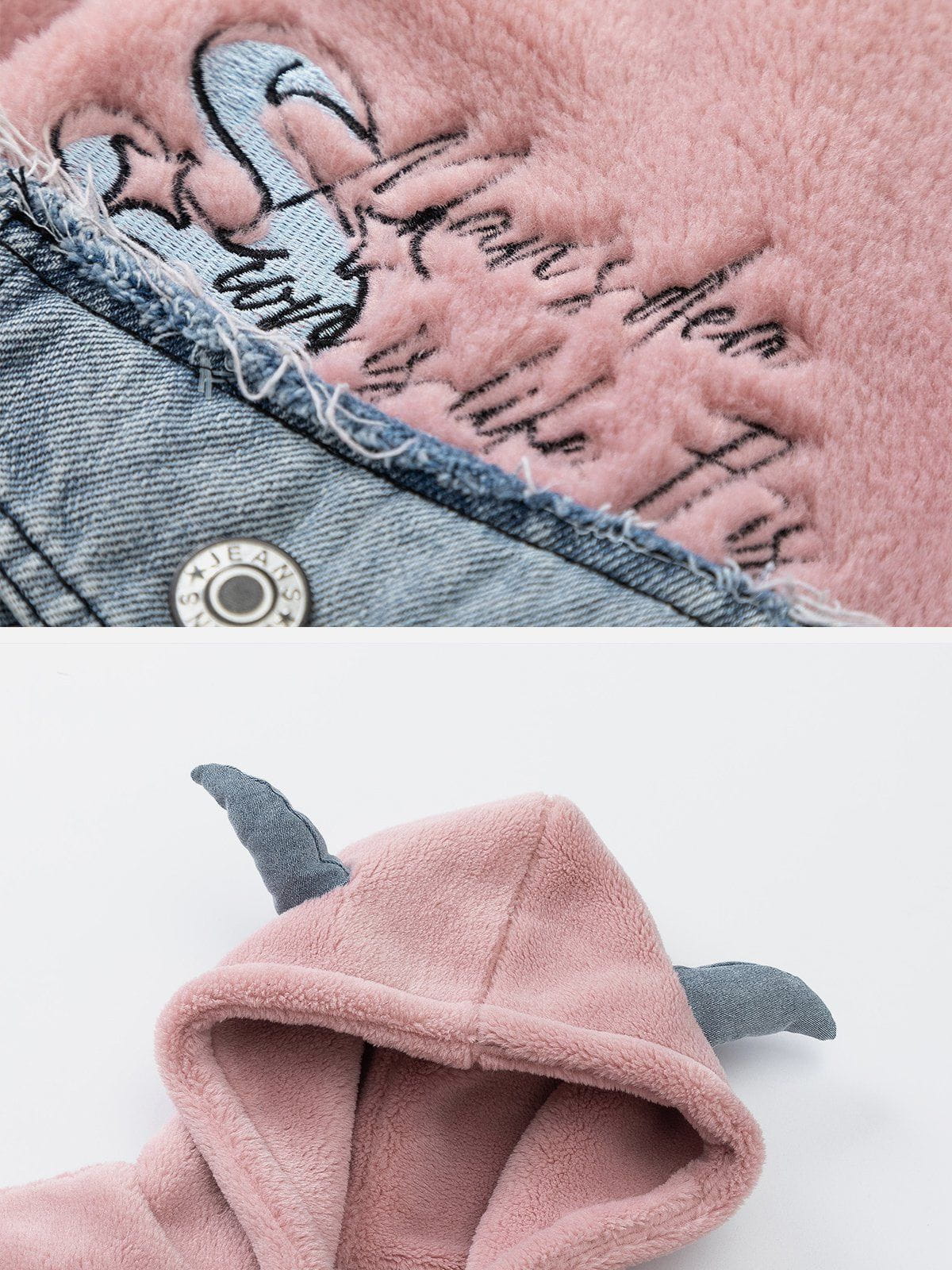 Devil Horn Denim Panel Sherpa Coat