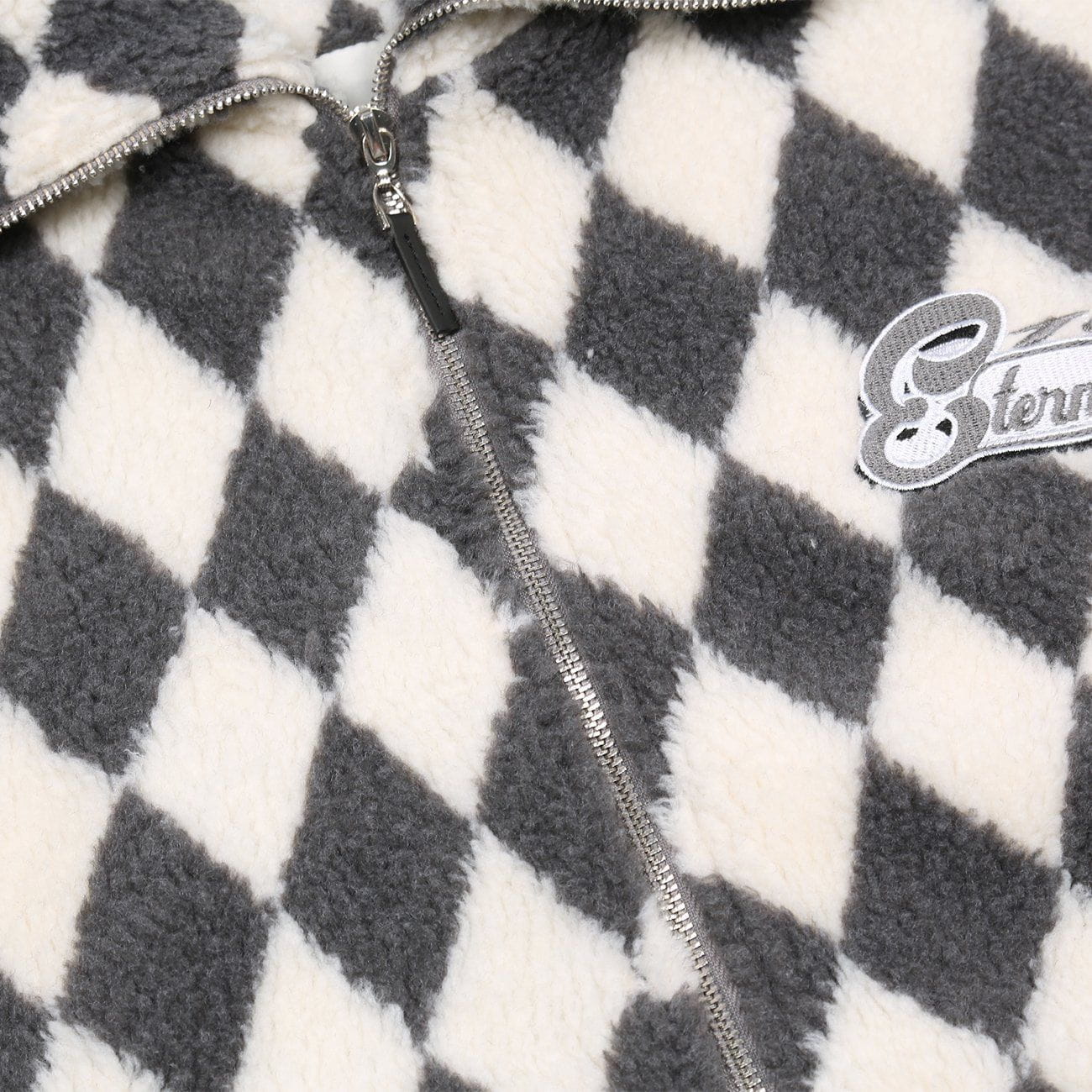 Diamond Grid Patch Embroidery Sherpa Winter Coat