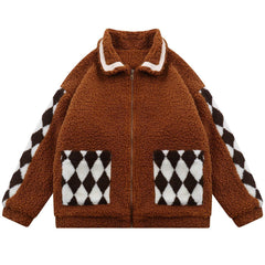 Diamond Grid Sherpa Winter Coat