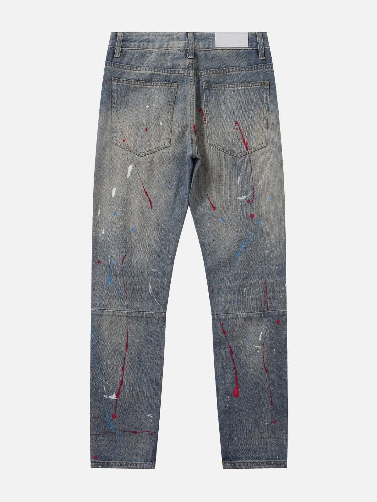 Distressed Splashed Ink Graffiti Jeans