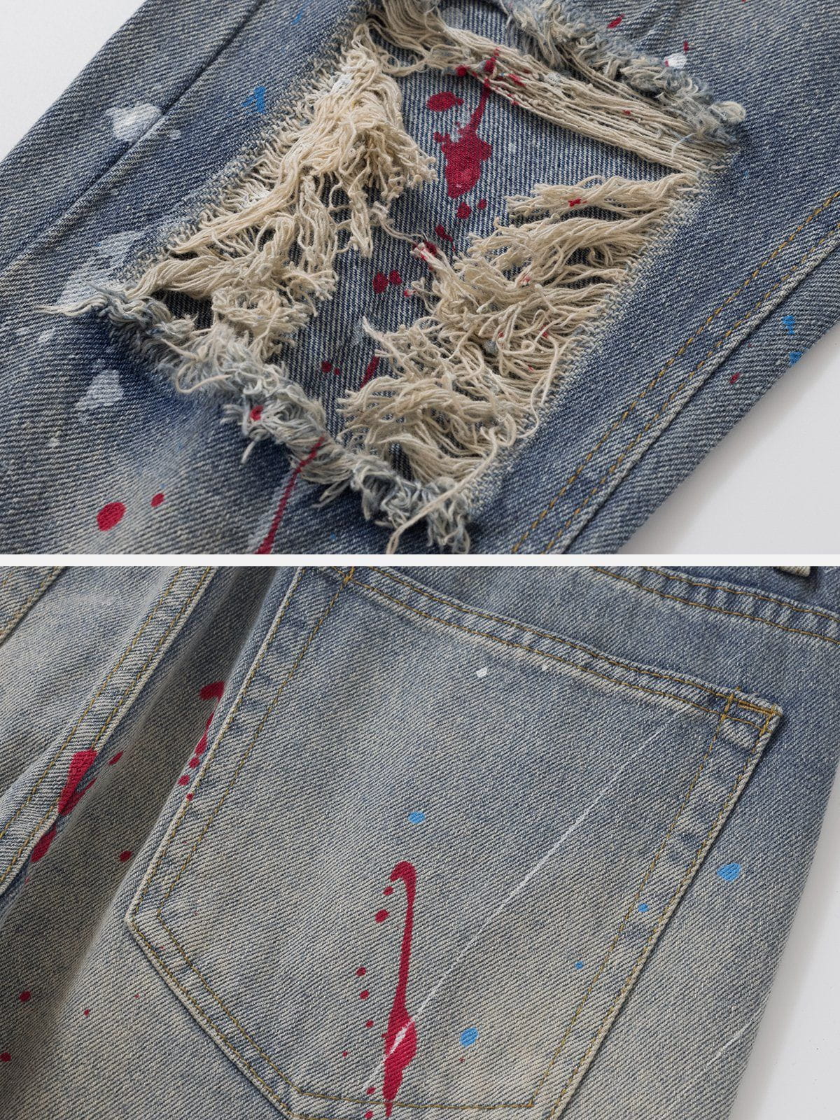 Distressed Splashed Ink Graffiti Jeans